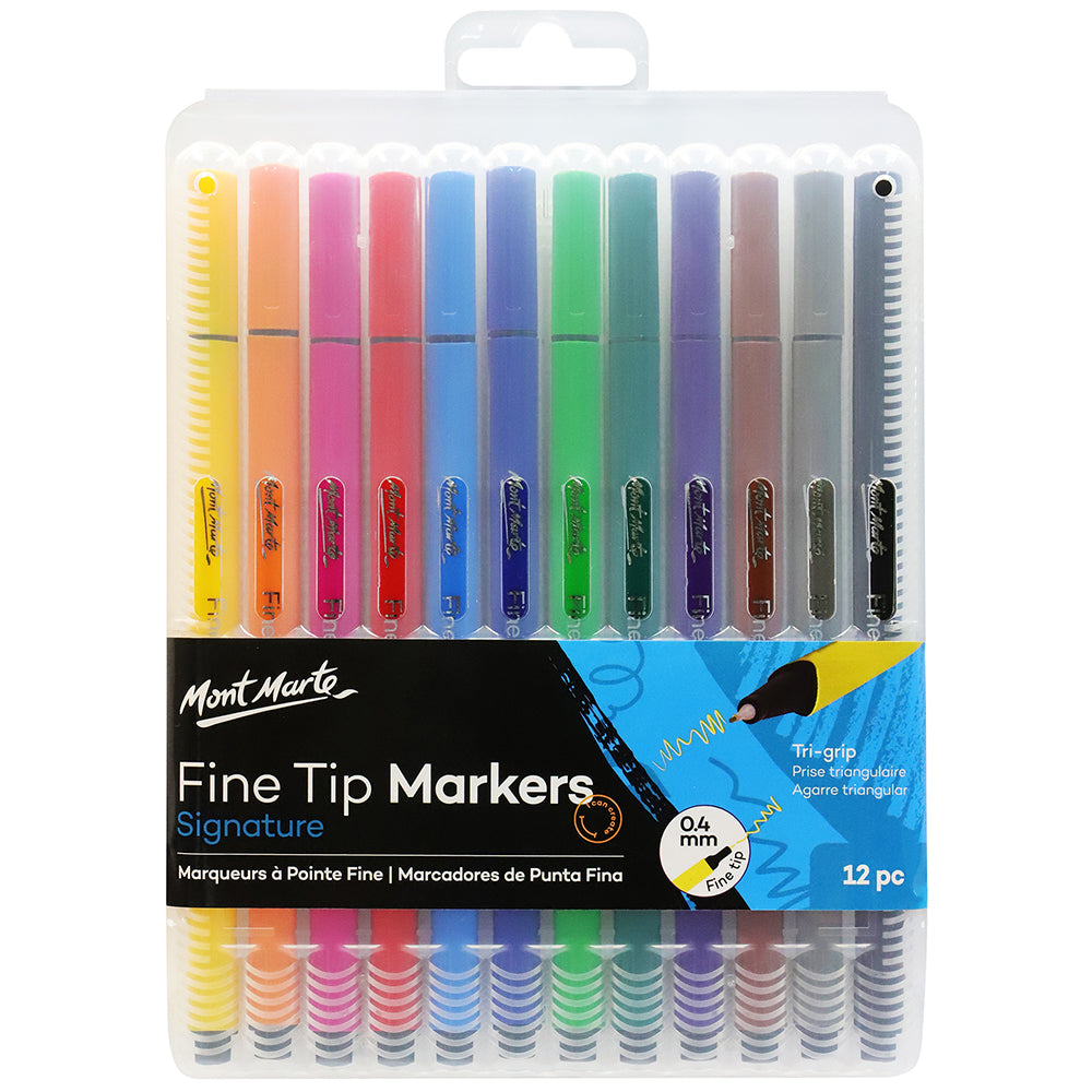 Fine Tip Tri Grip Markers in Case - 12 pieces