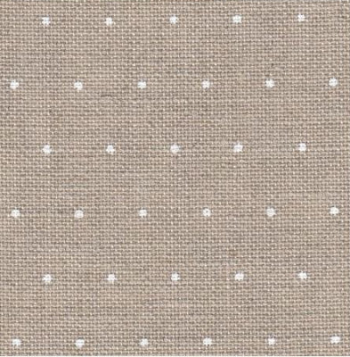 Natural (Raw) | Mini Dots White Dot - Cashel Linen - 28 count (Transitioning Fabric Size)