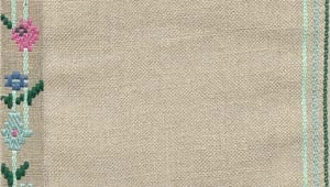 Natural (Teal, Green & Sage) - Floral Trellis Linen Banding 6.9" - 27 count