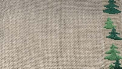 Natural (Green) - Woodland Trees Linen Banding 6.2" - 27 count